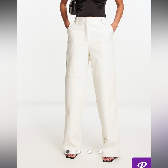 NA-KD X Sofia Coelho faux leather straight leg pants in off...